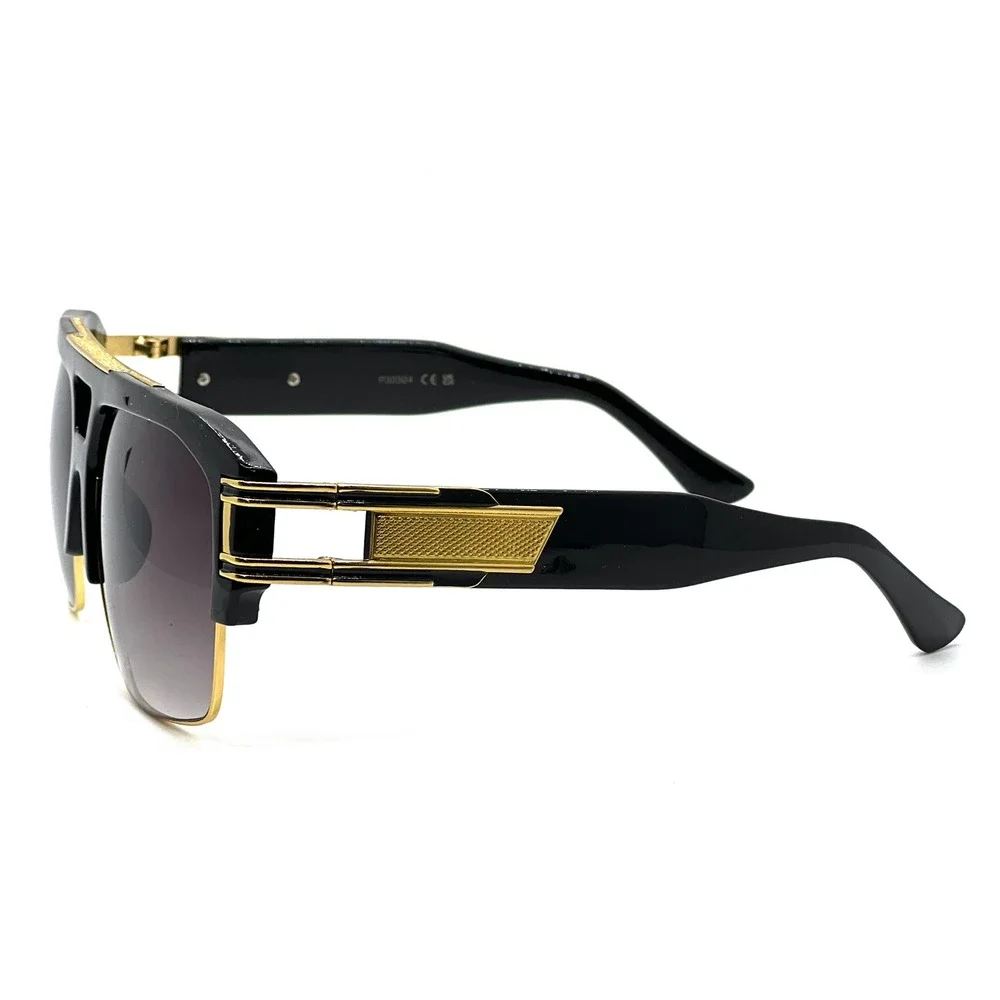 Sunglasses Gold Metal Frame‎ Square Black Gradient Lens Fashion Style Oversized